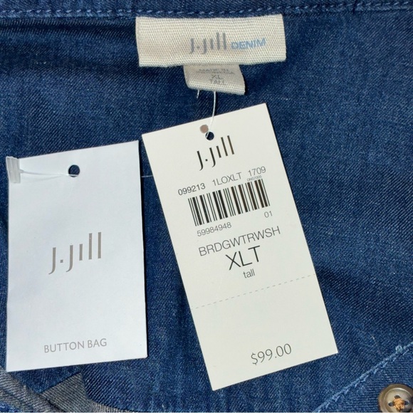 J. Jill Denim Dress Womens XL Tall Blue Chambray Roll Tab Sleeve NWT - Picture 8 of 9